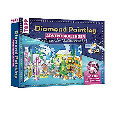 Diamond Painting Adventskalender Glitzerndes Weihnachtsdorf. Mit Material und Werkzeug für 24 Aufsteller