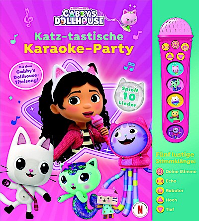 Gabby’s Dollhouse - Katz-tastische Karaoke Party - Mikrofonbuch - Pappbilderbuch mit abnehmbarem Mikrofon mit 5 Stimmklängen und 10 Melodien