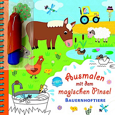 Ausmalen mit dem magischen Pinsel. Bauernhoftiere