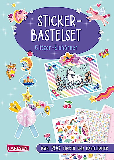 Bastelset für Kinder: Sticker-Bastelset: Glitzer-Einhörner